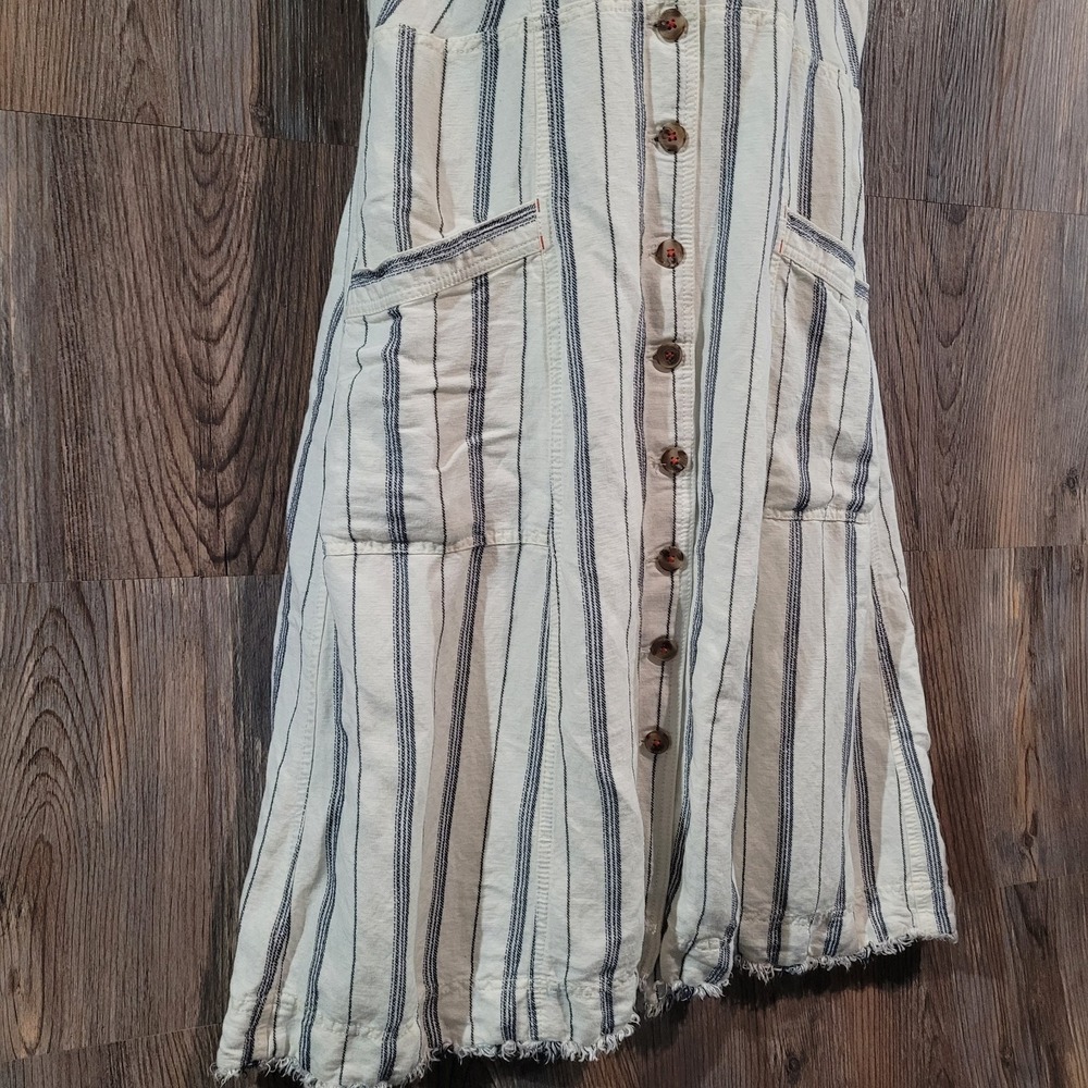 Maeve by Anthropologie Leslie Textured Stripe Dress 16 Button Front Linen Blend - Picture 3 of 12